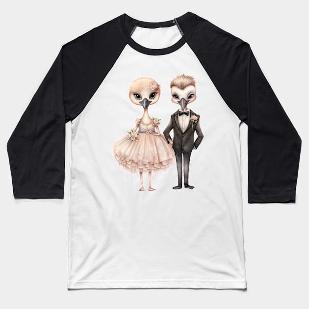 Ostrich Couple Gets Married Baseball T-Shirt by Chromatic Fusion Studio